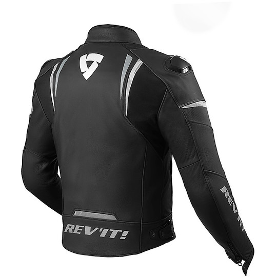Motorcycle Leather Jacket Sport Rev'it GLIDE Black White