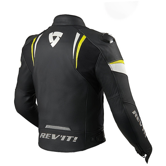 Motorcycle Leather Jacket Sport Rev'it GLIDE Black Yellow