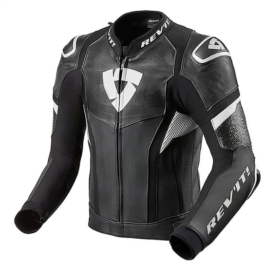 Motorcycle Leather Jacket Sport Rev'it HYPERSPEED PRO Black White
