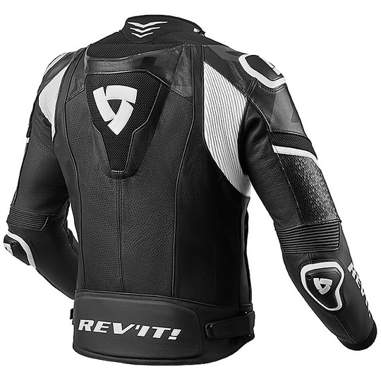 Motorcycle Leather Jacket Sport Rev'it HYPERSPEED PRO Black White