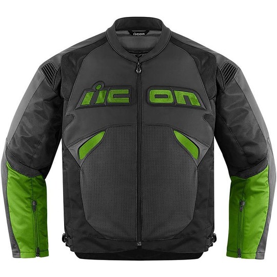 Motorcycle Leather Jacket Technical Icon Sanctuary Stealth Black green