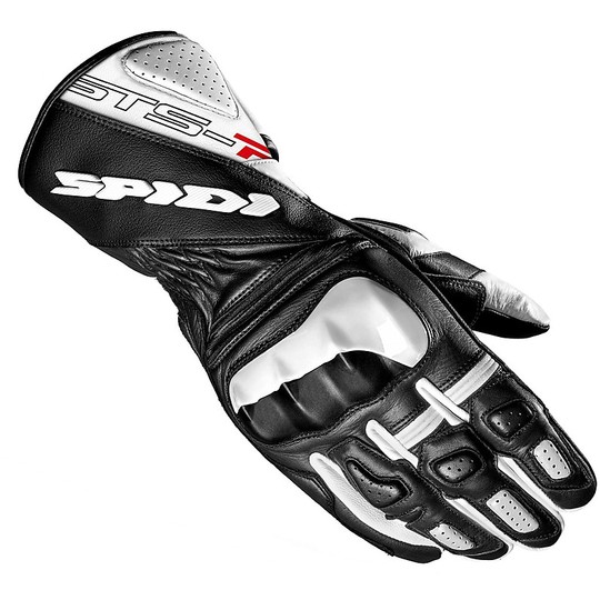 Motorcycle Leather Racing Gloves Spidi STS-R2 Black White