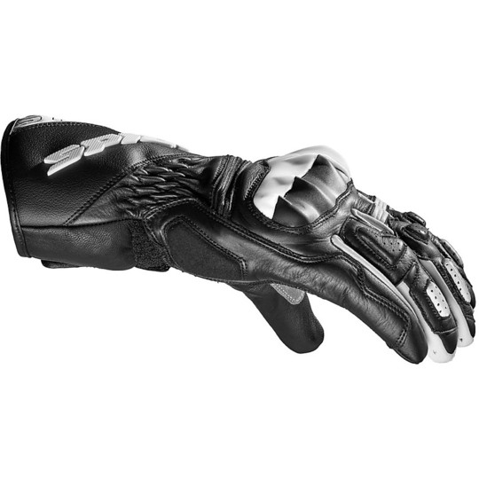 Motorcycle Leather Racing Gloves Spidi STS-R2 Black White