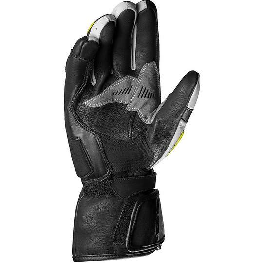 Motorcycle Leather Racing Gloves Spidi STS-R2 Black Yellow Fluo White
