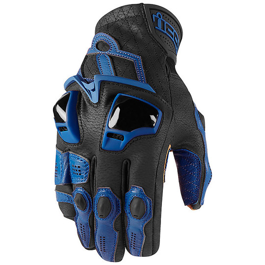 Motorcycle Leather Short Sports Gloves Icon HYPERSPORT Blue