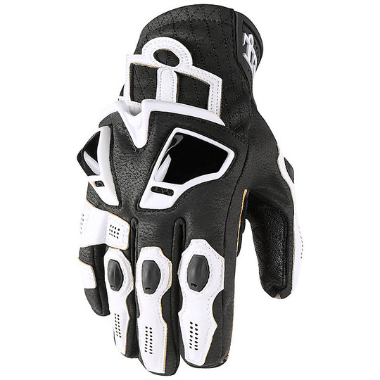 Motorcycle Leather Short Sports Gloves Icon HYPERSPORT White