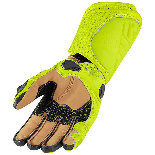 Motorcycle Leather Sports Gloves Icon HYPERSPORT GP Hi Viz Yellow Fluo