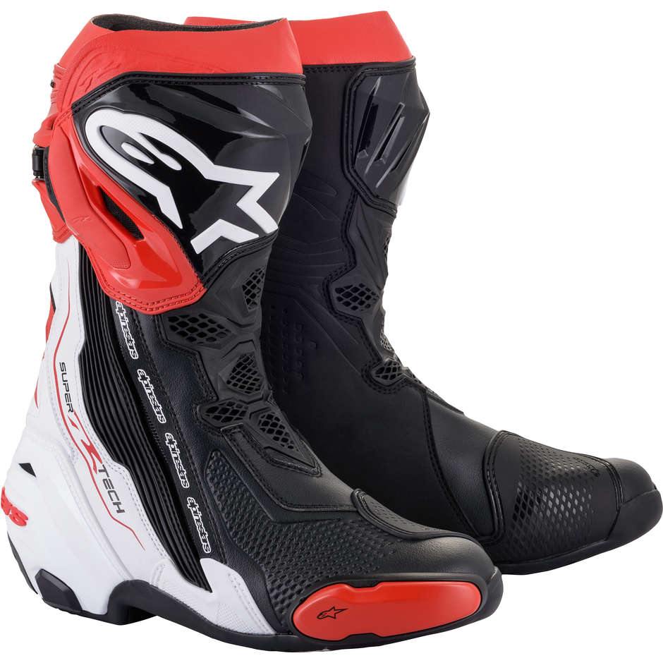 Motorcycle Racing Boots Alpinestars SUPERTECH R Black White Red