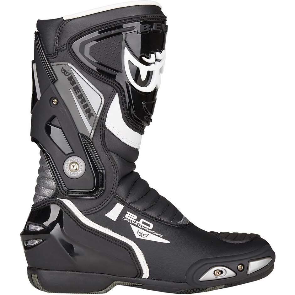 Motorcycle Racing Boots In Berik 2.0 SHAFT 2.0 Leather Black Gray White
