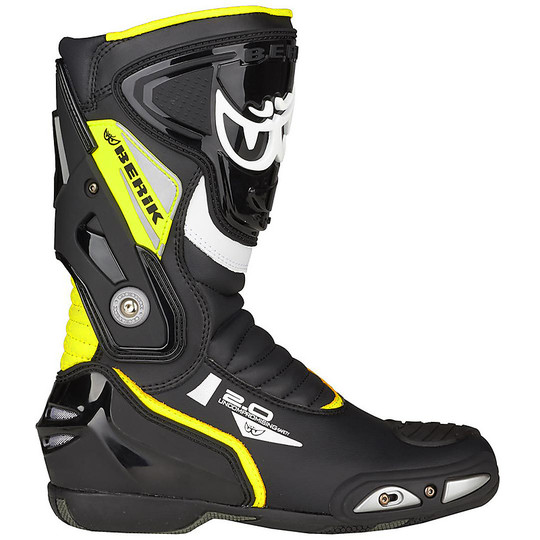 Motorcycle Racing Boots In Berik 2.0 SHAFT 2.0 Leather Black Yellow Fluo
