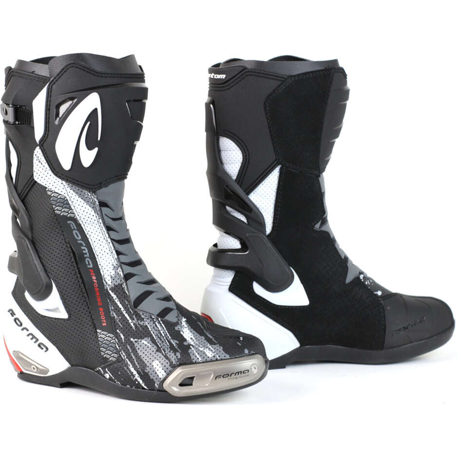 Motorcycle Racing Boots Perforated Form PHANTOM FLOW Black White
