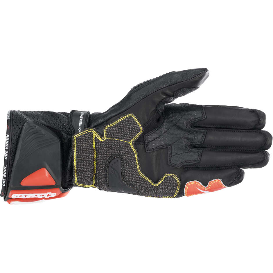 Motorcycle Racing Gloves in Alpinestars GP TECH V2 Black White Red Fluo Leather