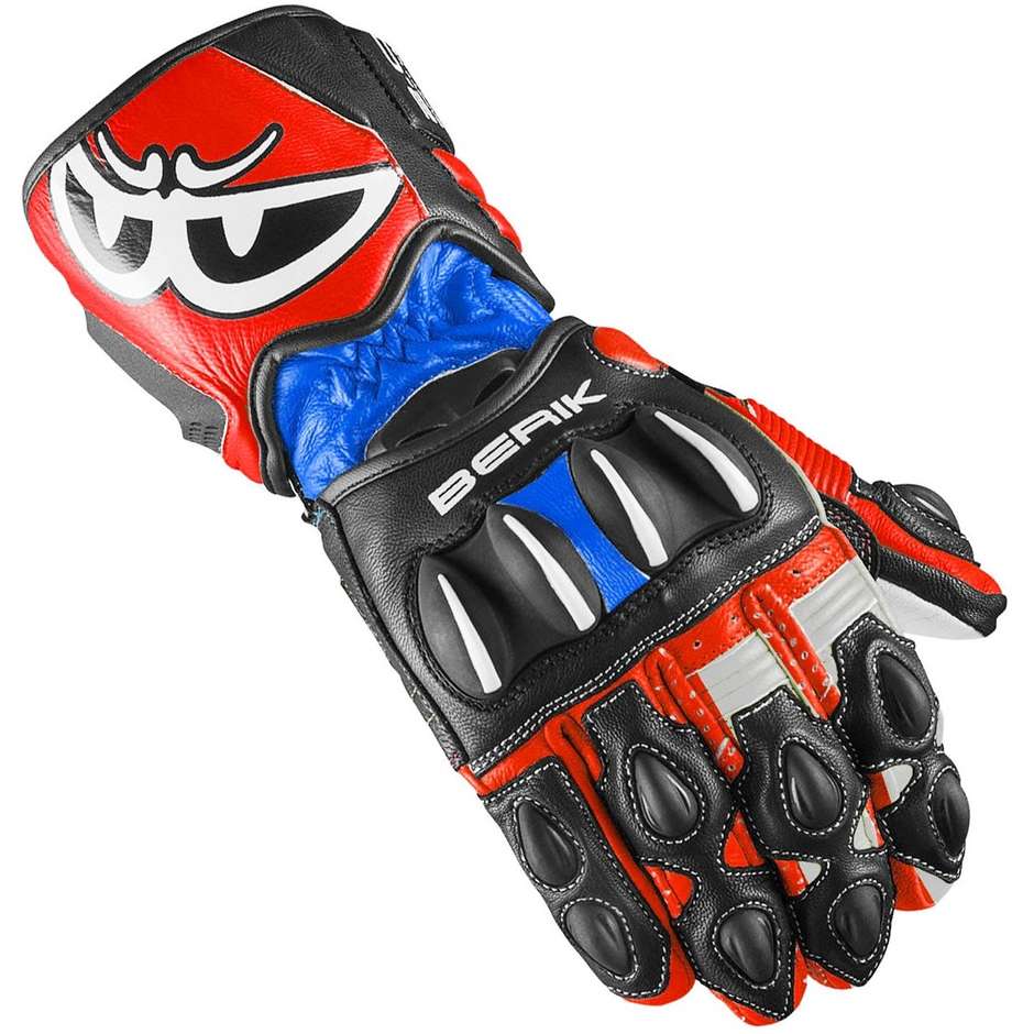 Motorcycle Racing Gloves In Berik 2.0 195106 Leather Pista Blue Red Black Certified