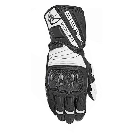 Motorcycle Racing Gloves In Berik 2.0 Leather 175102 Race White Black Certified