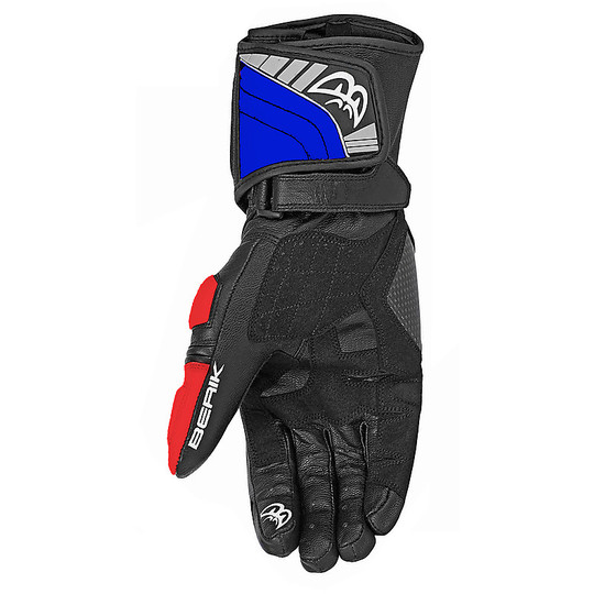 Motorcycle Racing Gloves In Berik 2.0 Leather 175102 Race White Red Blue Certified