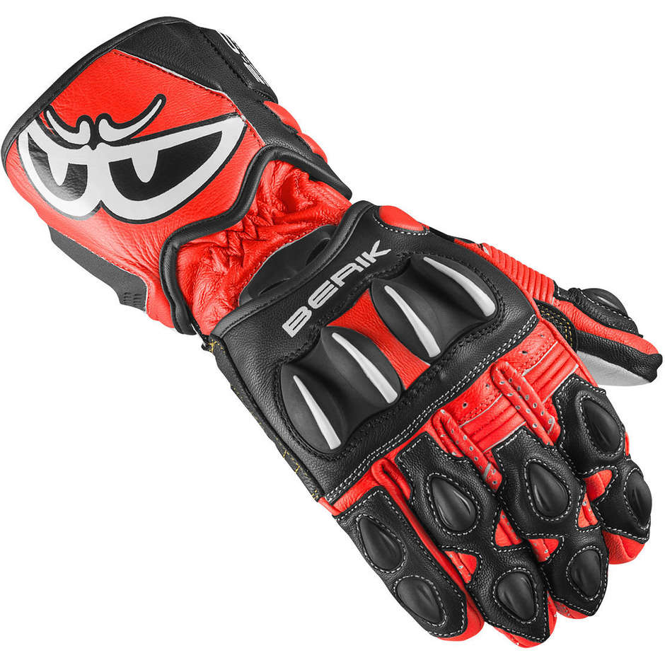 Motorcycle Racing Gloves In Berik 2.0 Leather 195106 Pista Black Red Certified