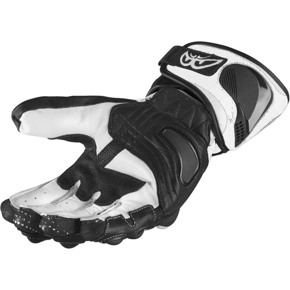 Motorcycle Racing Gloves In Berik 2.0 Leather 195106 Track Black White Certified