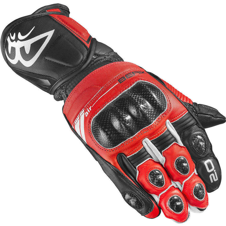 Motorcycle Racing Gloves In Berik 2.0 Leather 195112 Race White Red Fluo Certified