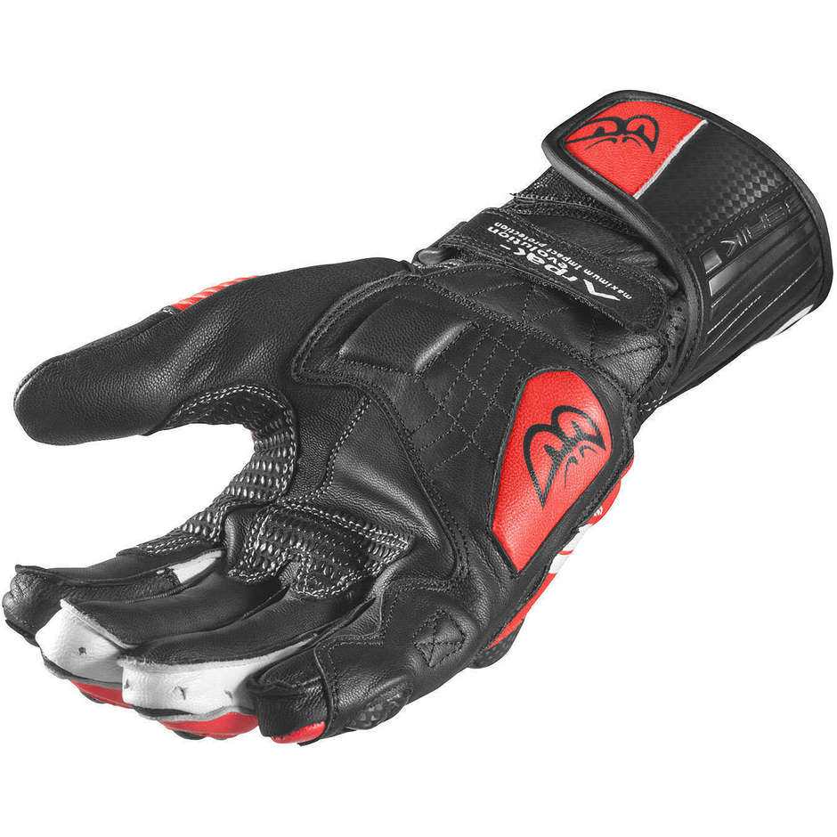 Motorcycle Racing Gloves In Berik 2.0 Leather 195112 Race White Red Fluo Certified