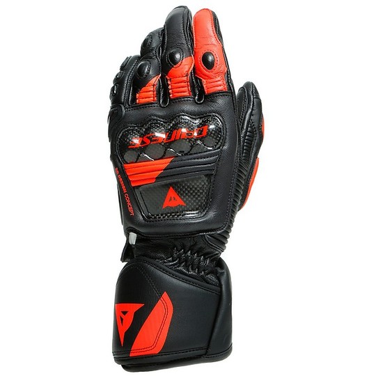 Motorcycle Racing Gloves in Dainese Leather DRUID 3 Black Red