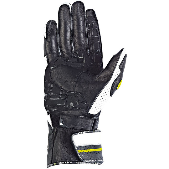 Motorcycle Racing Gloves Ixon RS Rallye HP Leather Black Biancio Yellow Vivo