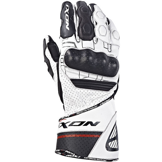 Motorcycle Racing Gloves Ixon RS Rallye HP Leather Black White Black 