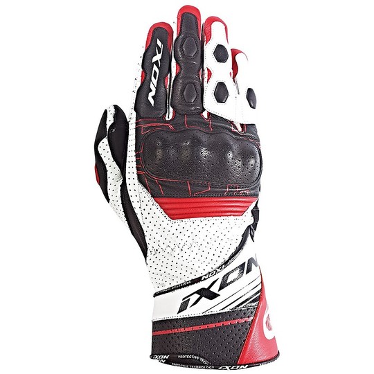 Motorcycle Racing Gloves Ixon RS Rallye HP Leather Black White Red