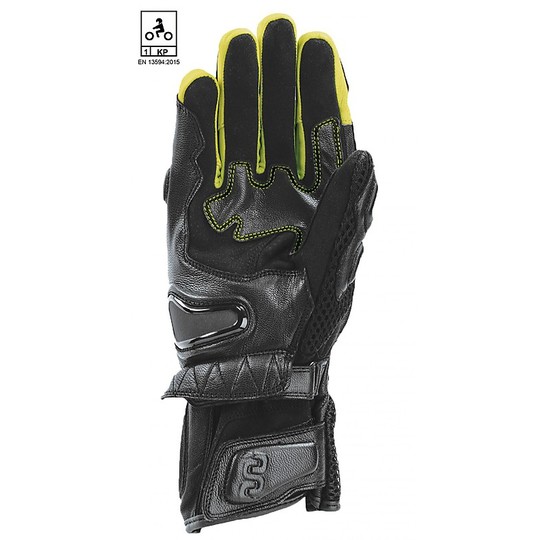 Motorcycle Racing Leather Gloves Oj Atmospheres HIT Black Yellow CE homologated