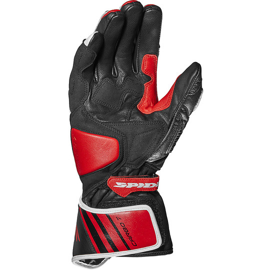 Motorcycle Racing Leather Gloves Spidi CARBO 7 Black Red