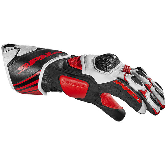 Motorcycle Racing Leather Gloves Spidi CARBO 7 Black Red