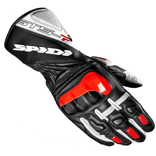 Motorcycle Racing Leather Gloves Spidi STS-R2 Black Red White