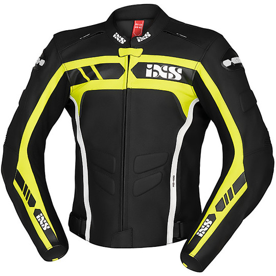 Motorcycle Racing Leather Ixs Sport LD RS-600 Jacket Black Yellow Fluo White