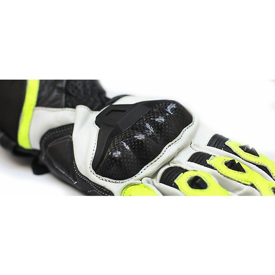 Motorcycle Racing Pro Future gants en cuir avec des protections en carbone blanc jaune fluo