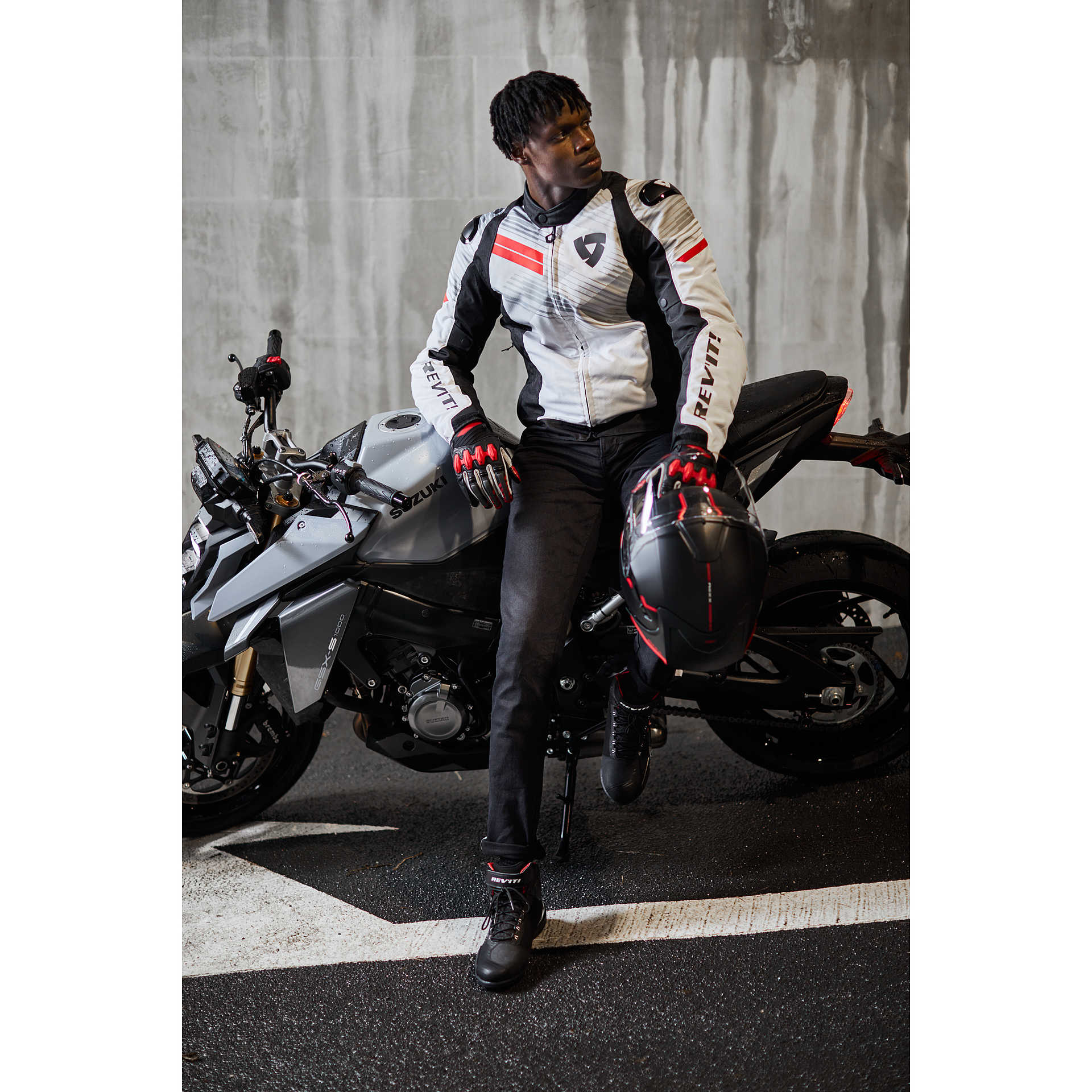 Motorcycle Sport Jacket REV'IT APEX H2O Light Gray Neon Red For