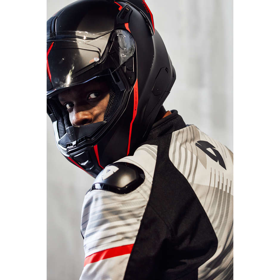 Motorcycle Sport Jacket REV'IT APEX H2O Light Gray Neon Red