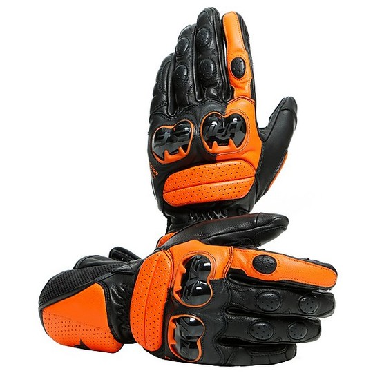 Motorcycle Sports Gloves in Dainese IMPETO Leather Black Orange