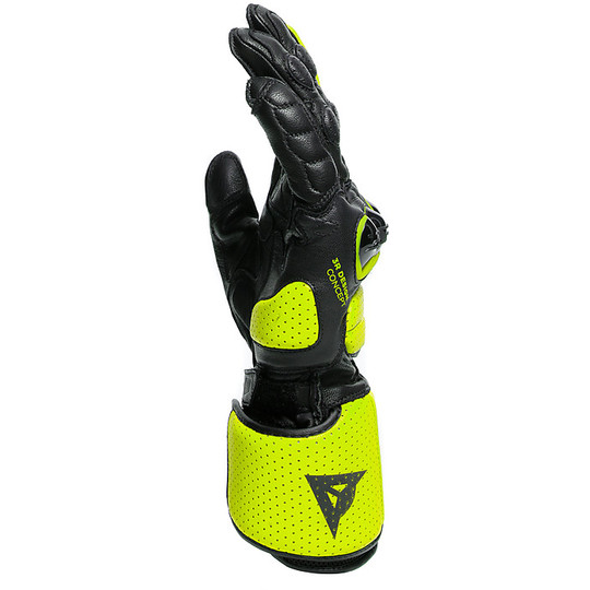 Motorcycle Sports Gloves in Dainese IMPETO Leather Black Yellow