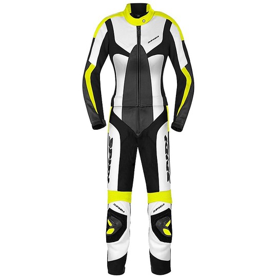 Motorcycle Suit in Leather Woman Divisible 2Pcs. Spidi POISON TOURING Black Yellow Fluo