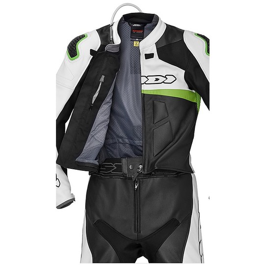 Motorcycle Suit in Split Leather 2Pcs Spidi RACE WARRIOR TOURING Black Green