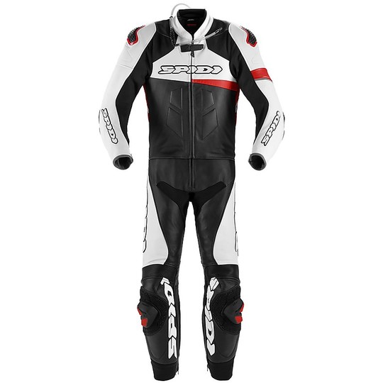 Motorcycle Suit in Split Leather 2Pcs Spidi RACE WARRIOR TOURING Black White Red