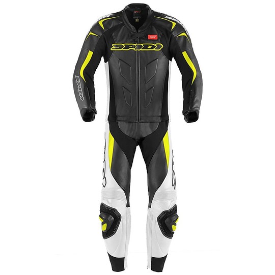 Motorcycle Suit in Split Leather 2Pcs Spidi SUPERSPORT TOURING Black Yellow Fluo