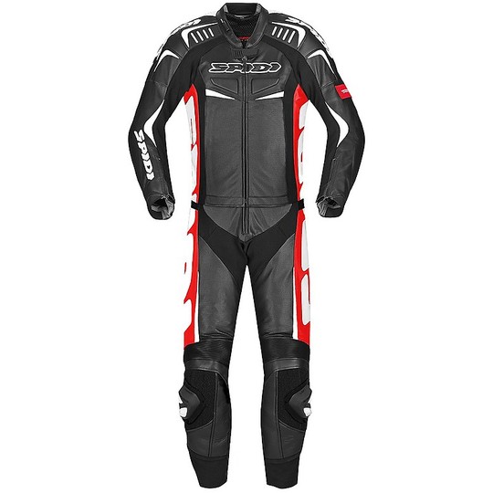 Motorcycle Suit in Split Leather 2Pcs Spidi TRACK TOURING Black Red