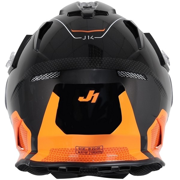 Motorrad-Abenteuerhelm in Just1 J14-F ELITE Fiber Schwarz Orange Fluo