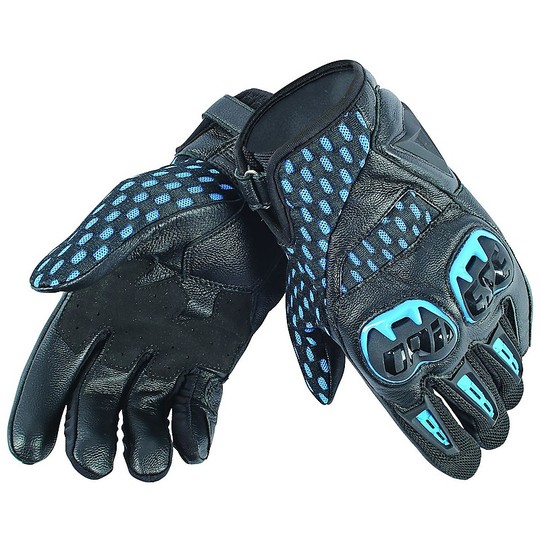 Motorrad-Handschuhe aus Leder Dainese Air-Held mit schwarzem Blue Electric Umzäunungen