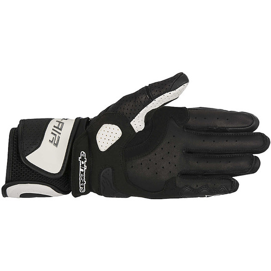Motorrad-Handschuhe aus Leder Frau Rennen Alpine Stella Sp Air Sport Schwarz Weiß