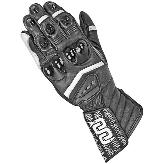 Motorrad-Handschuhe aus Leder OJ Entwicklung Schwarz Weiß
