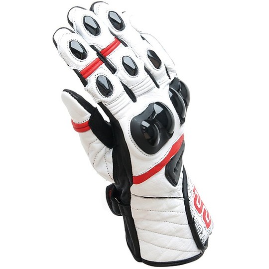 Motorrad-Handschuhe aus Leder OJ Entwicklung Weiß Schwarz Rot