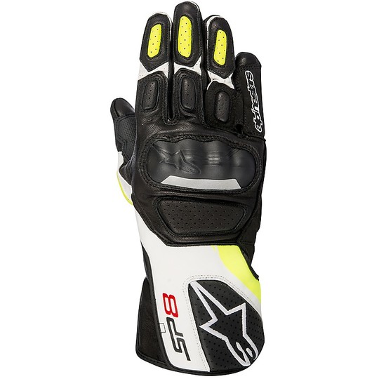 Motorrad-Handschuhe aus Leder Racing Alpine SP-8 v2 Schwarz gelb fluoreszierend