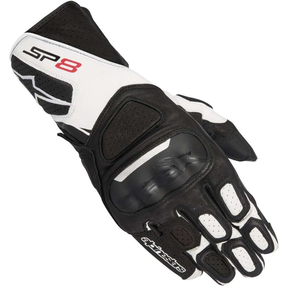 Motorrad-Handschuhe aus Leder Racing Alpine SP-8 v2 Schwarz Weiß