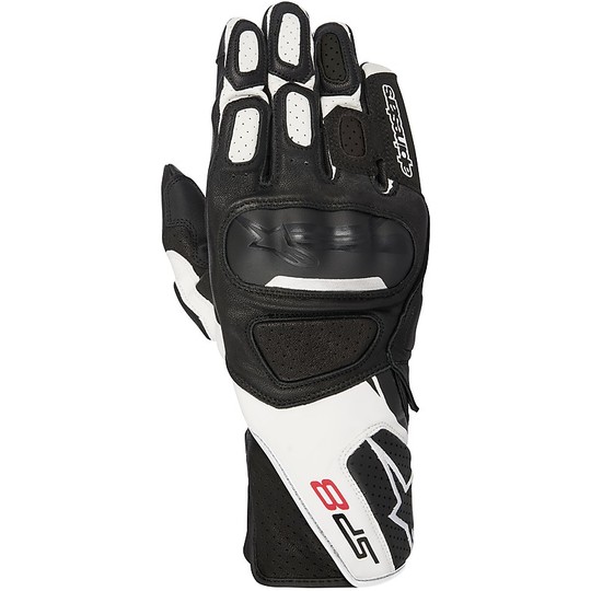 Motorrad-Handschuhe aus Leder Racing Alpine SP-8 v2 Schwarz Weiß